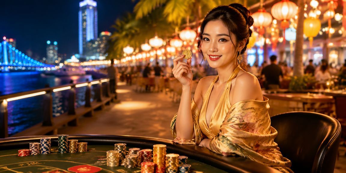 Bàn Baccarat cao cấp về đêm tại Đà Nẵng, hình ảnh đặc trưng trải nghiệm High Roller tại casino trực tuyến