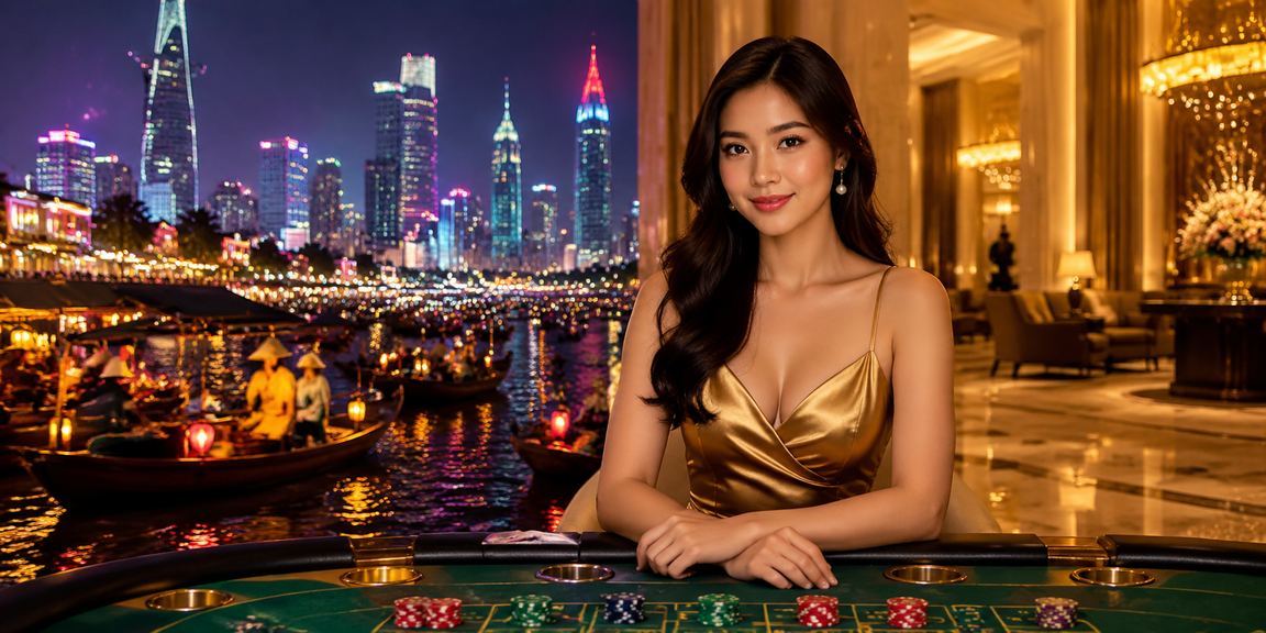 Không khí sòng bài Baccarat về đêm tại Hồ Chí Minh với ánh đèn neon rực rỡ
